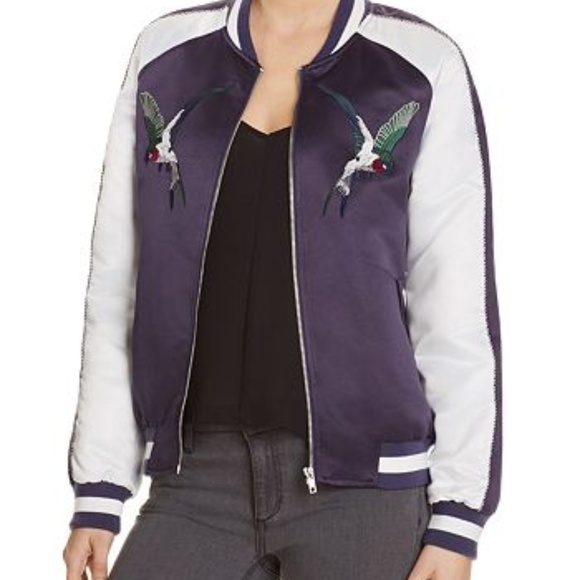 bagatelle Jackets & Blazers - Bagatelle Satin Navy- White Bomber Jacket